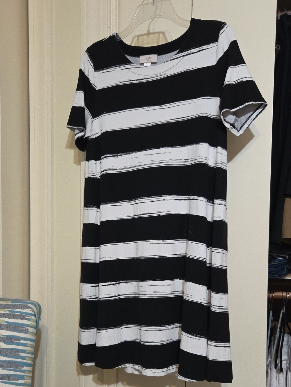 LOFT Black & White Horizontal Stripe Short Sleeve Mini Dress